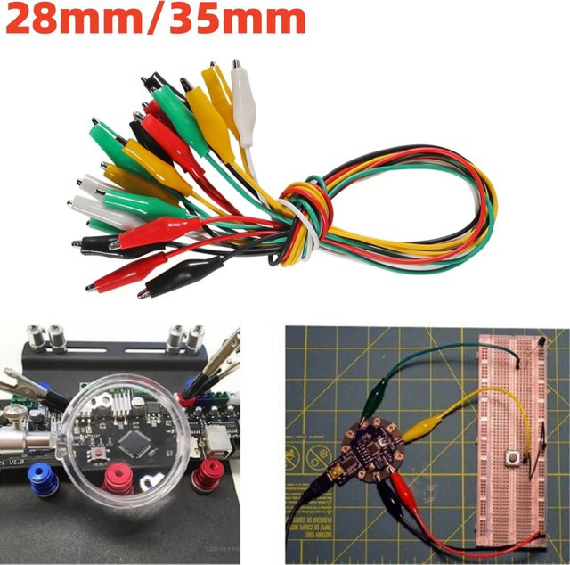 AOKIN Krokodilklemmen Set mit 10 Messleitungen in 5 Farben, 50 cm Länge, zur Überbrückung von Stromkreisen mit doppelseitigen Isolatoren, Multicolor - Bild 1