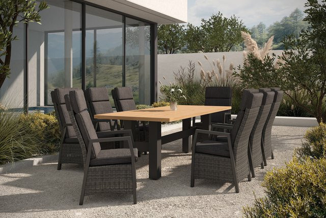 Hartman Nova Garten-Essgruppe aus Aluminium, Polyrattan und Teakholz in Anthrazit/Grau mit 8 Sesseln, Tisch B: 240 cm, T: 100 cm, H: 75 cm - Bild 1