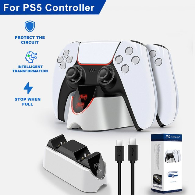 VAORLO Duales Schnellladegerät für PS5-Controller mit LED-Anzeige in Weiß - Bild 1