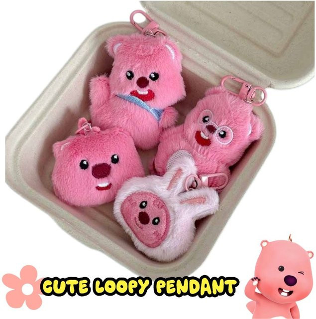 Pororo Plüsch-Schlüsselanhänger, Biber mit Brille, Rosa/Pink - Bild 1