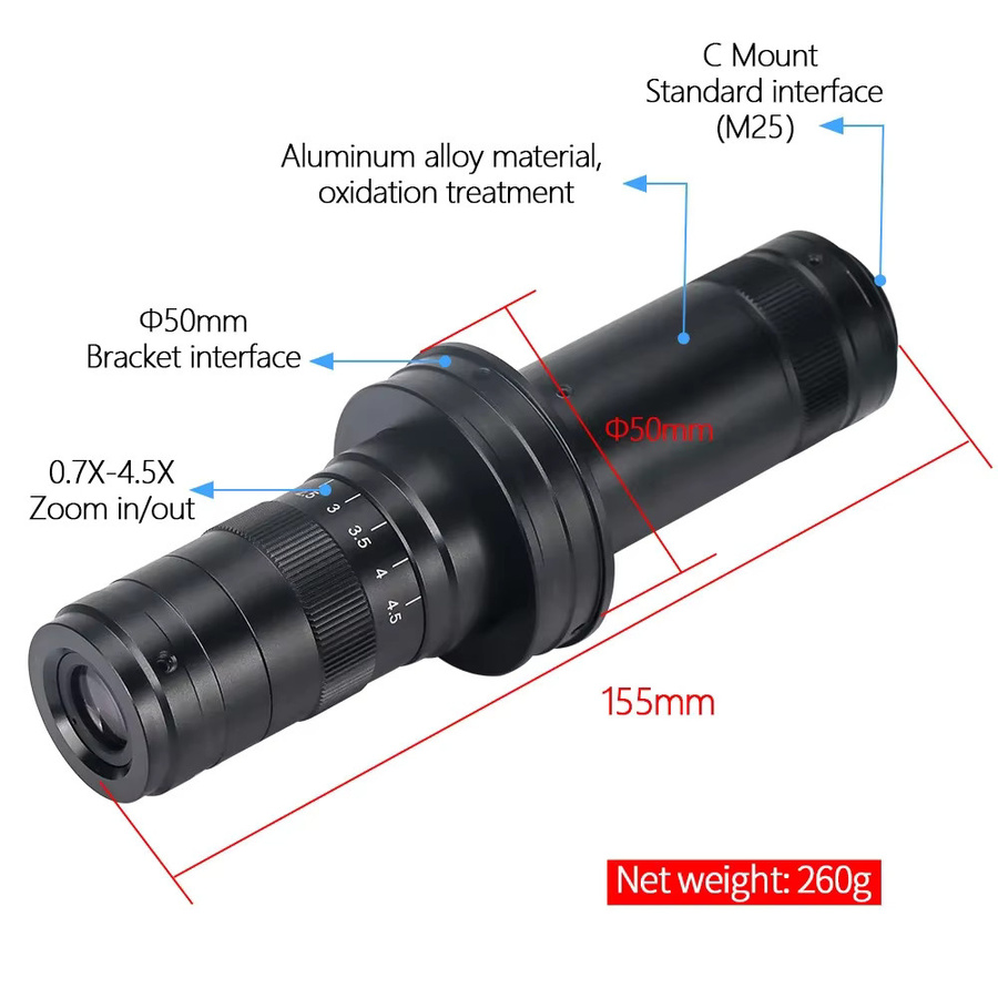YIZHAN Verstellbares Mikroskop-Objektiv mit optischem Zoom 35X-215X, 50mm Durchmesser und C-Mount-Schnittstelle für Kameras - Bild 4