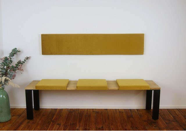 Lycce XXL Wandkissen Wandpolster aus Samt in Senfgelb mit Montage-Set, Breite: 150 cm, Höhe: 150 cm, Tiefe: 30 cm - Bild 1