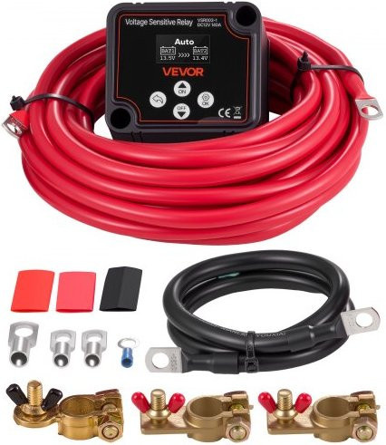 VEVOR Doppelbatterie Trennrelais Kit 12V 140A mit LCD-Voltmeter und 6m Kabel in Schwarz-Rot, kompatibel mit Lithium-Batterien für UTV und ATV - Bild 1