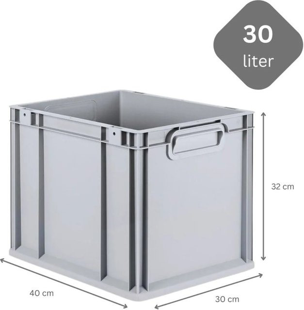 PROREGAL SuperSparSet 4x Eurobox NextGen Grip mit Auflagedeckeln und schwarzen Schiebeschnappverschlüssen, Grau, H: 32 cm, B: 30 cm, T: 40 cm - Bild 1