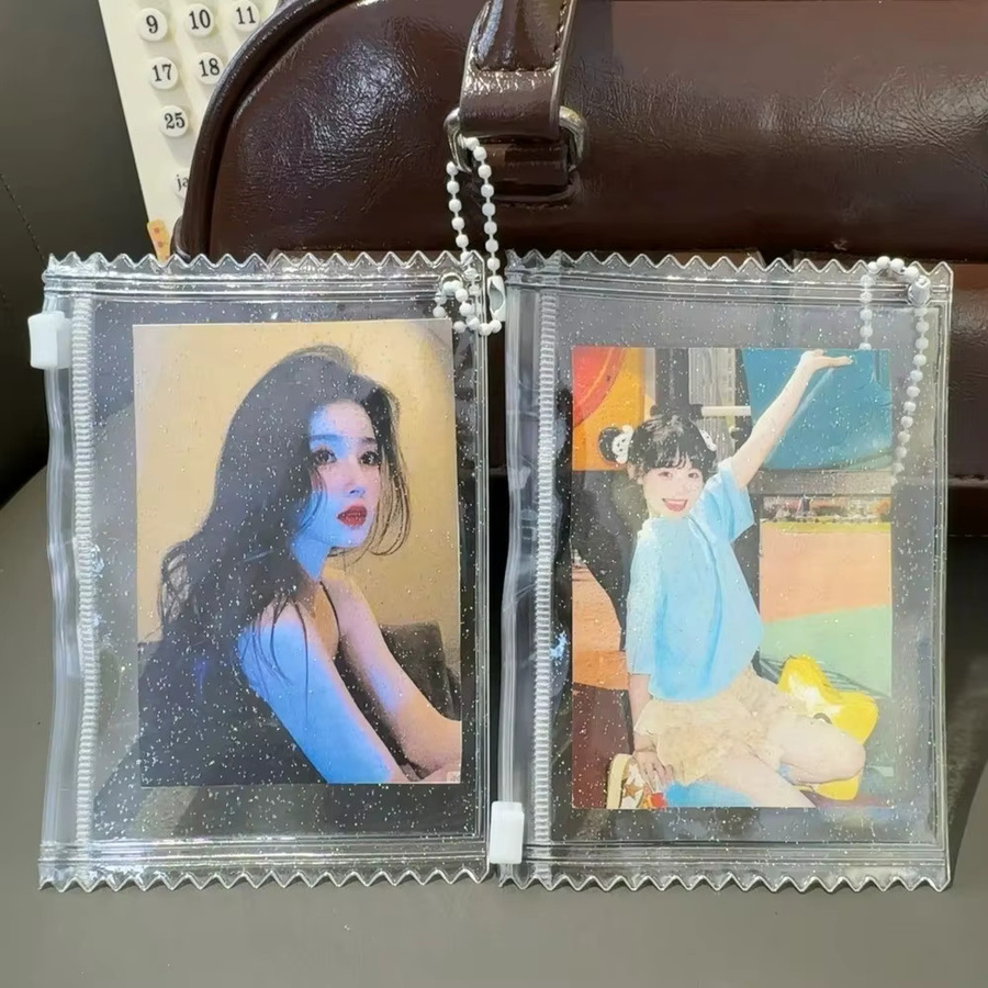 5 Stück transparente glänzende Kartenhüllen aus PVC mit Reißverschluss und Hängekette für 3 Zoll Fotokarten - Bild 2