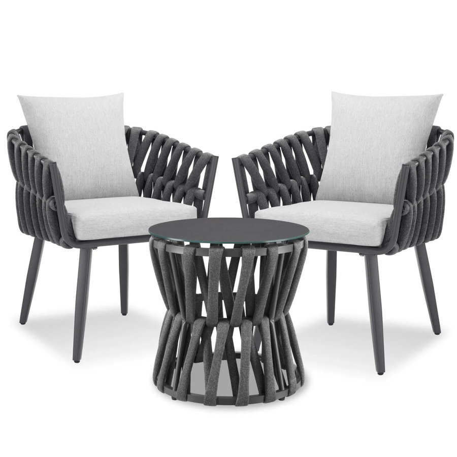 tectake Aluminium Gartenlounge-Set Lugano im Rope-Design mit Sicherheitsglas in Anthrazit-Grau B/T/H: 120 x 62,5 x 75 cm - Bild 2