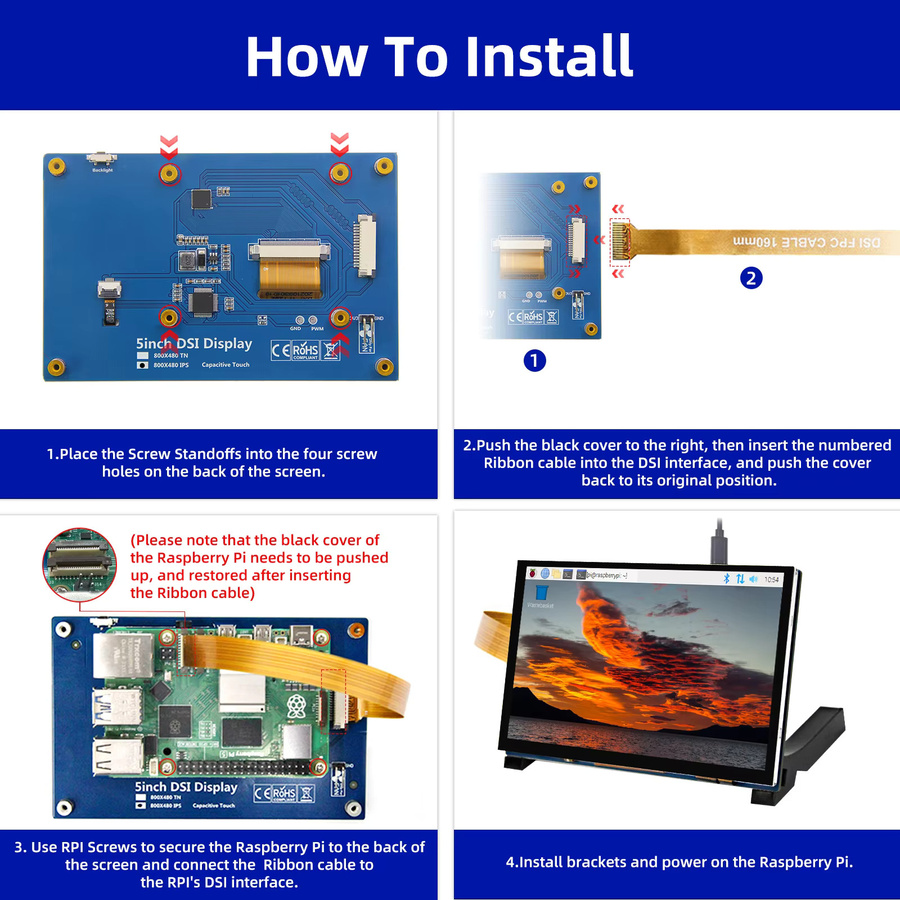 IPistBit IPS Kapazitiver Touchscreen LCD-Monitor für Raspberry Pi, 4,3 Zoll, Schwarz, 800x480 Auflösung - Bild 4