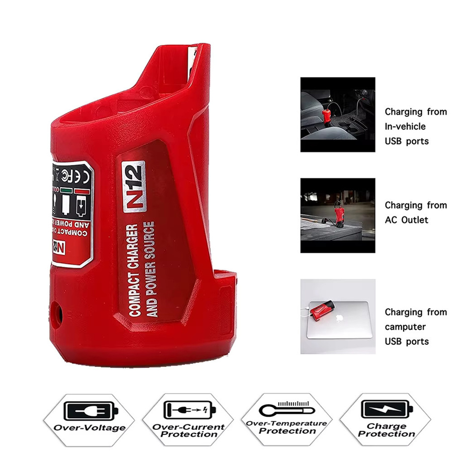 Milwaukee USB-Adapter-Ladegerät für 12 V 10,8 V Li-Ionen-Akkus mit USB-A und USB-C Anschlüssen in Rot - Bild 3