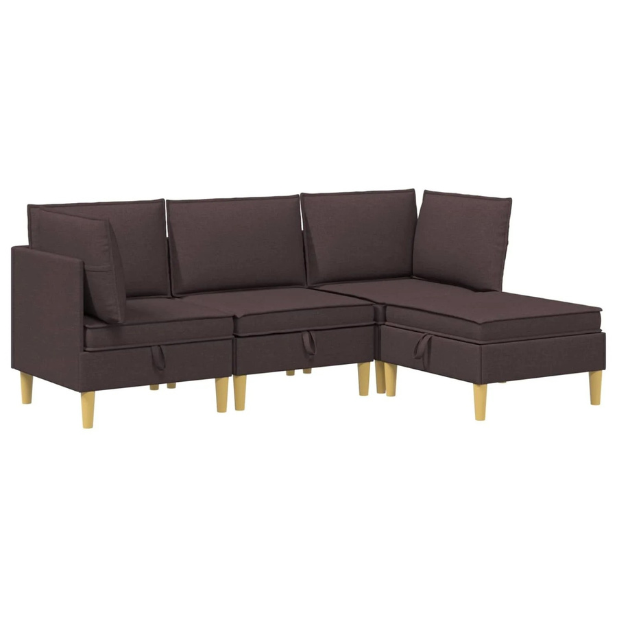 vidaXL Wohnzimmergarnitur in L-Form aus Stoff in Dunkelbraun mit Ecksofas, Mittelsofa, Fußhocker und Kissen - Bild 2