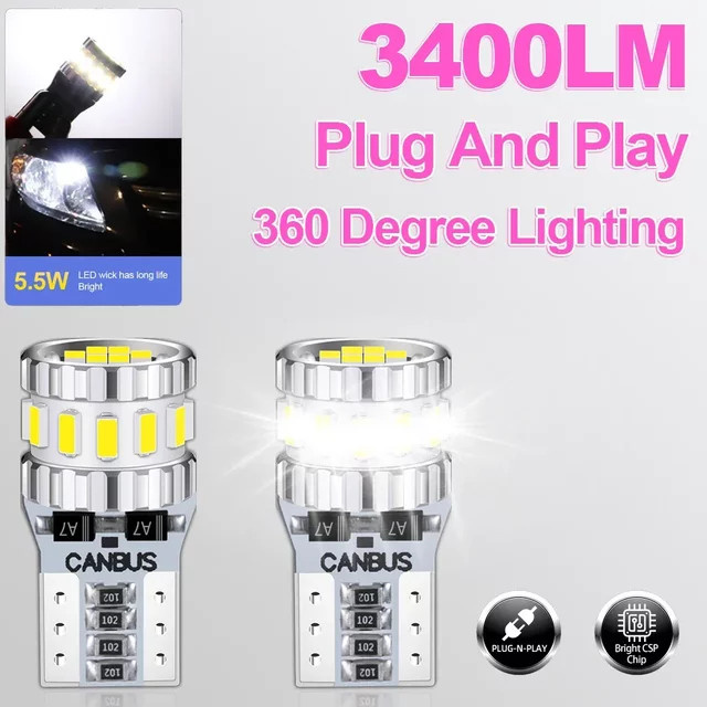 Roadsun T10 W5W 168 194 Canbus-LED-Lampen in Silber, 3400 Lumen, 6000 K Cool White, blinkende Kennzeichenbeleuchtung und Parklampe - Bild 1