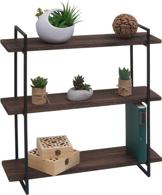 Wandregal MCW-K78 Industrial Schweberegal aus Massiv-Holz und Metall, 3 Regalböden, dunkelbraun/schwarz, B: 60 cm, H: 60 cm, T: 18 cm - Bild 1