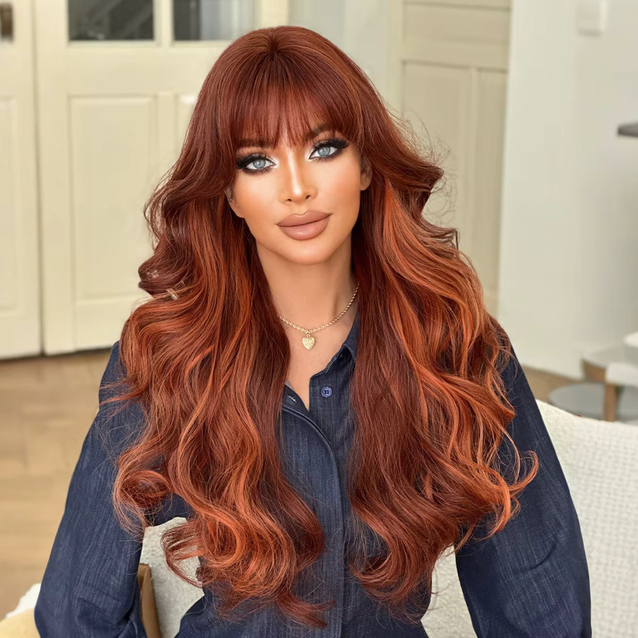 7JHH WIGS Perücke, Lange Wasserwellen, Orange, Damen - Bild 2