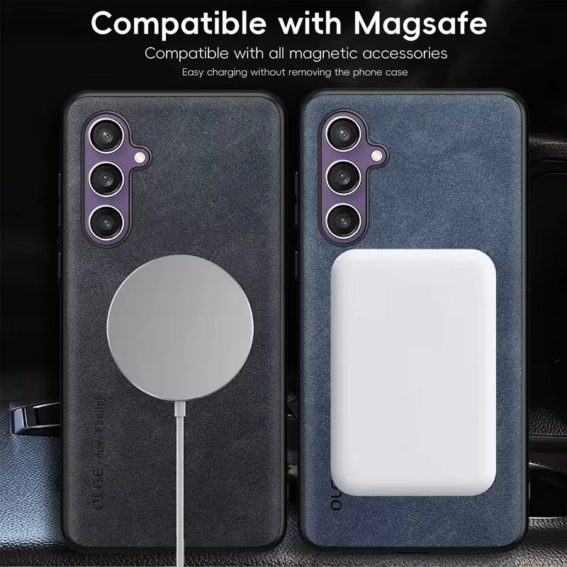 Magnetische MagSafe Ledertasche für Samsung Galaxy A-Serie in Schwarz oder Blau, kompatibel mit A15, A25, A35, A55, A05, A14, A24, A34, A54, A13, A23, A33, A53, A32, A52, mit Unterstützung für kabelloses Laden - Bild 2