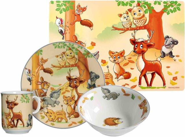 Ritzenhoff & Breker Kindergeschirr aus Porzellan mit Platzset Waldtiere in Multicolour, 4er Set - Bild 1