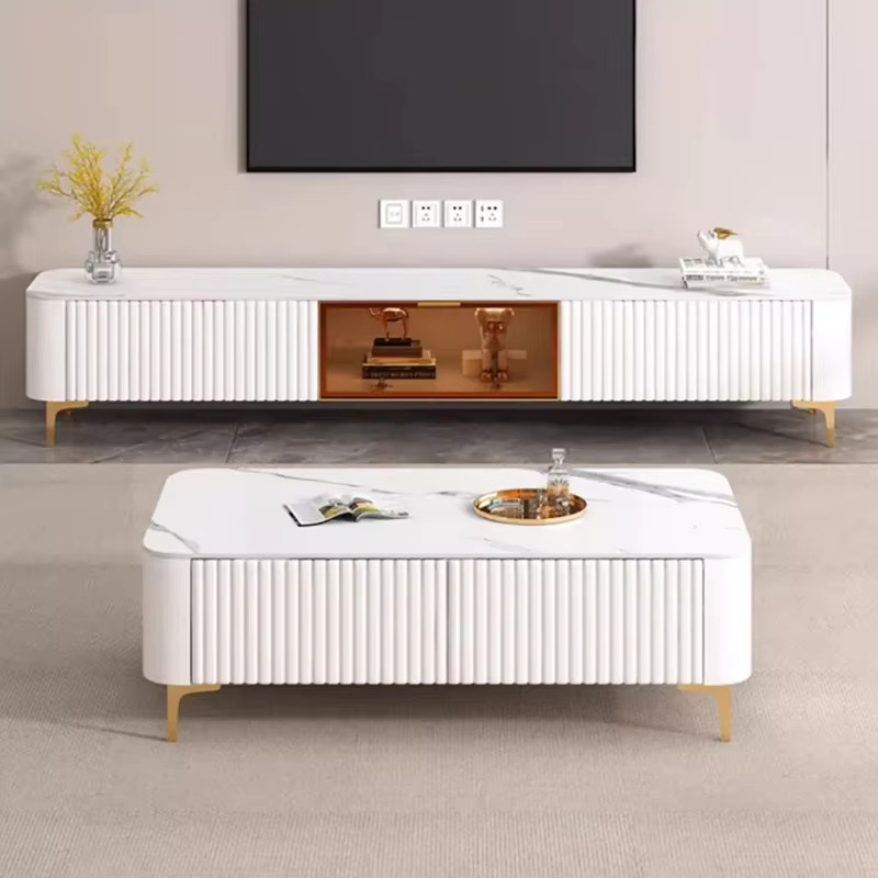 ANGDUO TV Schrank im modernen Nordic Design mit Schubladen, Weiß glänzend - Bild 4