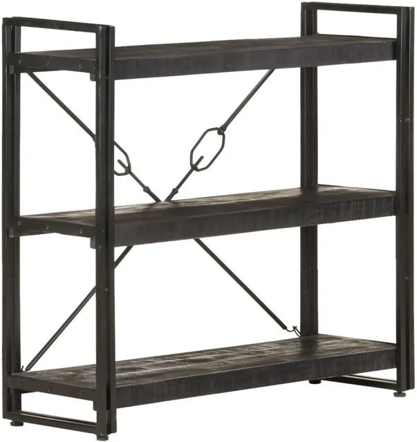 vidaXL Bücherregal aus massivem Mangoholz und Stahl in Schwarz, 3 Fächer, B/T/H: 90 x 30 x 80 cm - Bild 1