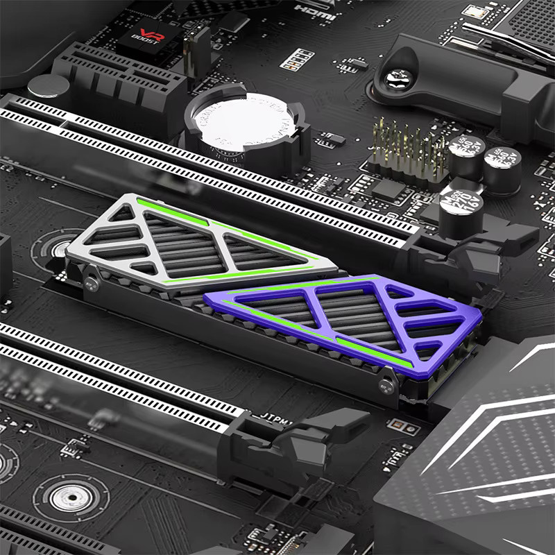 Dazzcold M.2 SSD-Kühlkörper 2280 NVMe NGFF Radiator aus Magnesium-Aluminium-Legierung mit thermischem Silikonpad in Blau/Rot - Bild 3