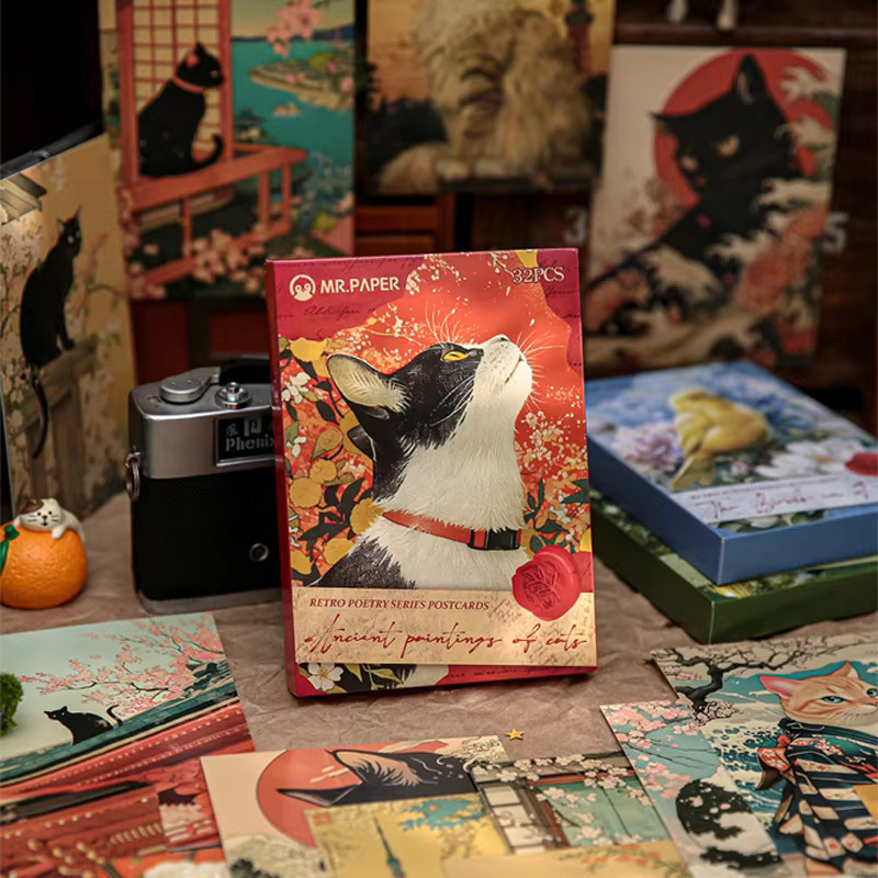 Mr. Paper Weihnachtskarten Set mit Schneemann, Katze und Vogel, 32 Blatt pro Packung - Bild 3