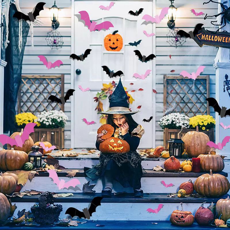 ZQNYCY Halloween 3D Fledermäuse Wandaufkleber in Rosa für Indoor und Outdoor Dekoration - Bild 4