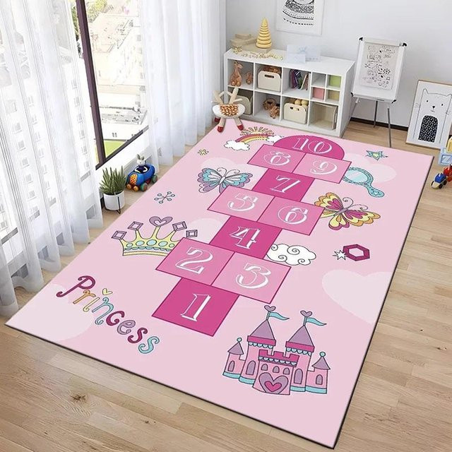 UQIDEHOME Kinder Teppich mit Cartoon-Design und Zahlenspiel, Waschbar, Farbe: Pink, B/T: 80 x 120 cm - Bild 1
