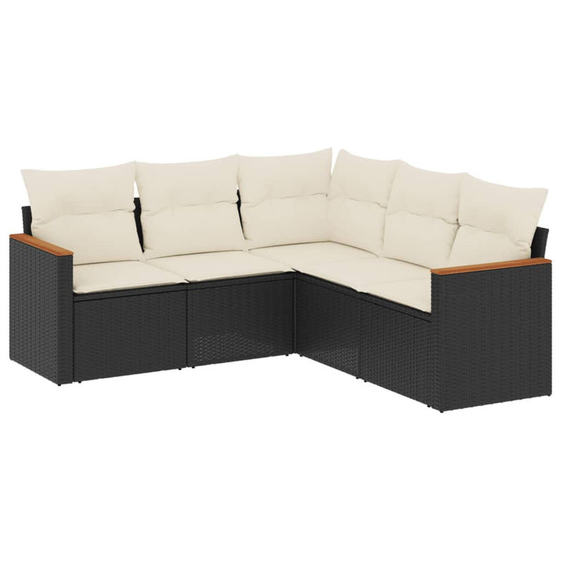 Vidaxl Garten-Sitzgruppe aus schwarzem PE-Rattan mit Kissen in Beige, 5-teiliges modernes Set - Bild 2