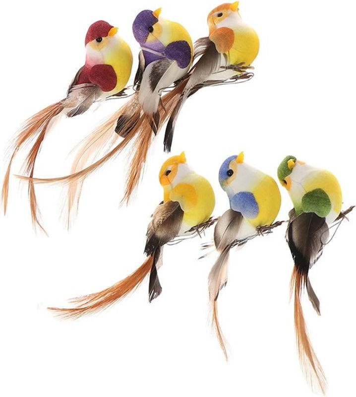 Dekorative Mini künstliche Vögel aus Schaum und Textil für deine Tischdekoration bei Hochzeiten oder Partys, mehrfarbig - Bild 1