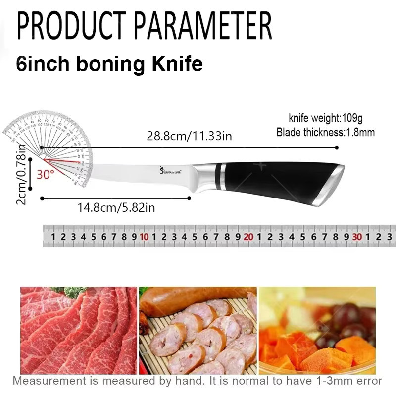 WXCOO Filetmesser aus Edelstahl als professionelles japanisches Ausbeinmesser zum Schneiden von Fisch, Fleisch und Geflügel mit rutschfestem Griff - Bild 4