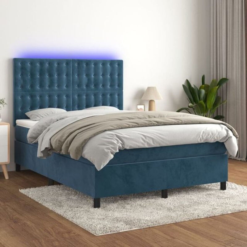 Vidaxl Boxspringbett mit Matratze aus Samt in Dunkelblau, B/T/H: 140 x 200 x 118 cm - Bild 1