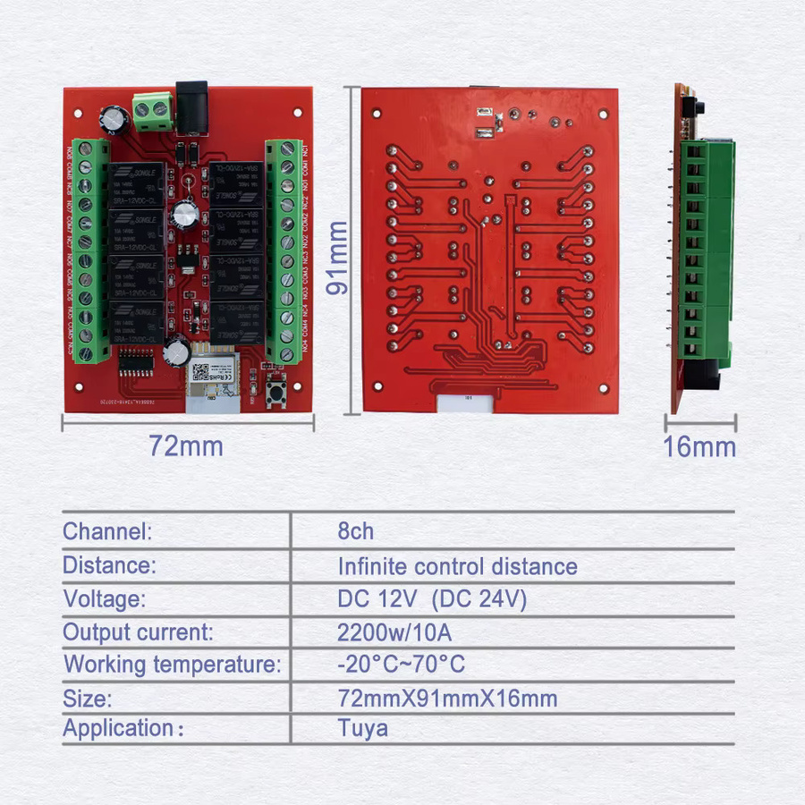 Scimagic-RC 8-Kanal WLAN-Relaismodul für Tuya Smart Home Automation, DC 12V 24V, Rot - Bild 3