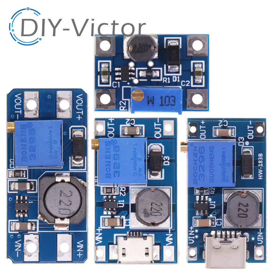 DC-DC Step-Up Power Modul mit Micro USB und Type-C Eingang, Einstellbarer Boost Konverter 2A für Arduino, Blau - Bild 2