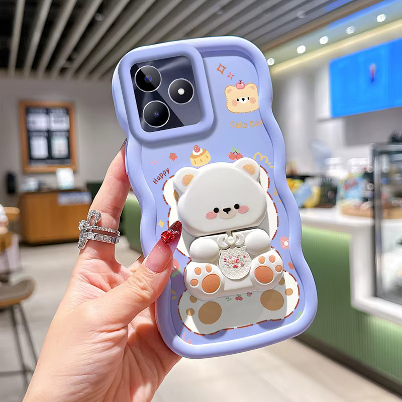 Wellenförmige Silikon Handyhülle mit Freche Katze Halterung für Realme C53 C67 C65 C63 C55 C75 Note 60 50 Narzo 70X N65 N55 N53 in Lila - Bild 1