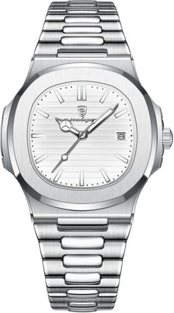 POEDAGAR Armbanduhr Edelstahl, Quarz, Eckiges Zifferblatt, Weiß, Herren - Bild 1