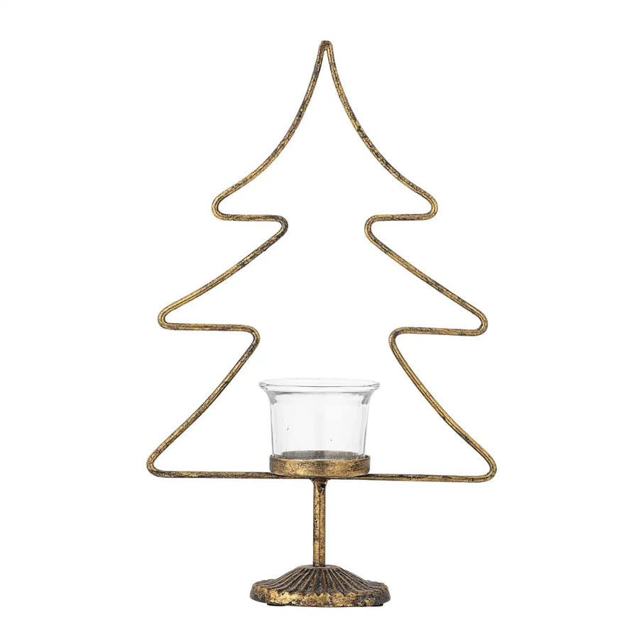Bloomingville Teelichthalter Miki aus Metall und Glas in Gold, Höhe: 28,5 cm - Bild 1
