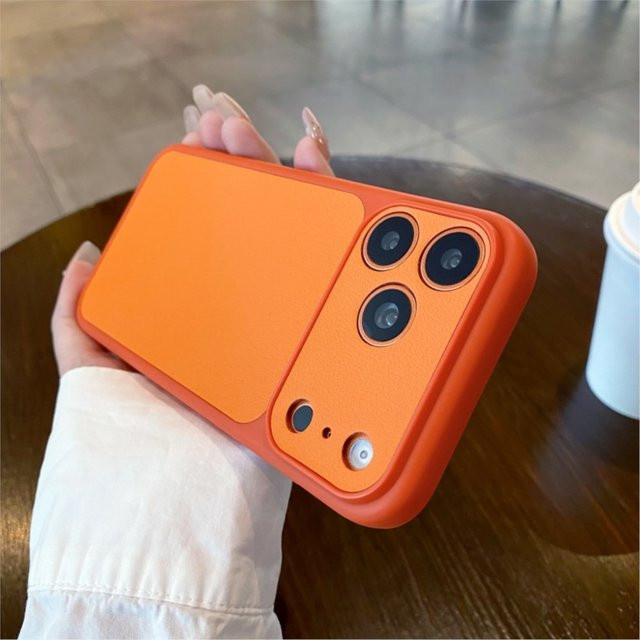 Stoßfeste Silikon-TPU Handyhülle mit Ledertextur für Apple iPhone 17, 16, 15, 14, 13 Pro Max in Orange - Bild 1