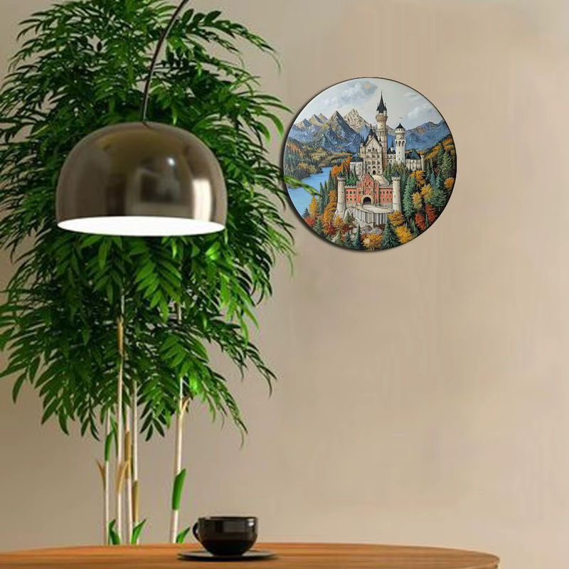 Vintage Neuschwanstein Schloss Wandkunst aus Metall, rundes Metallschild mit Landschaftsmotiv, mehrfarbig, Durchmesser: 20 cm - Bild 6