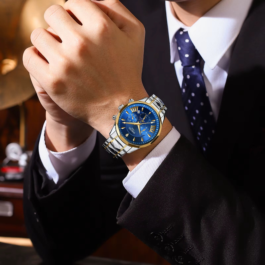 NIBOSI Chronograph, Quarz, Edelstahl, Blau, Herren - Bild 6