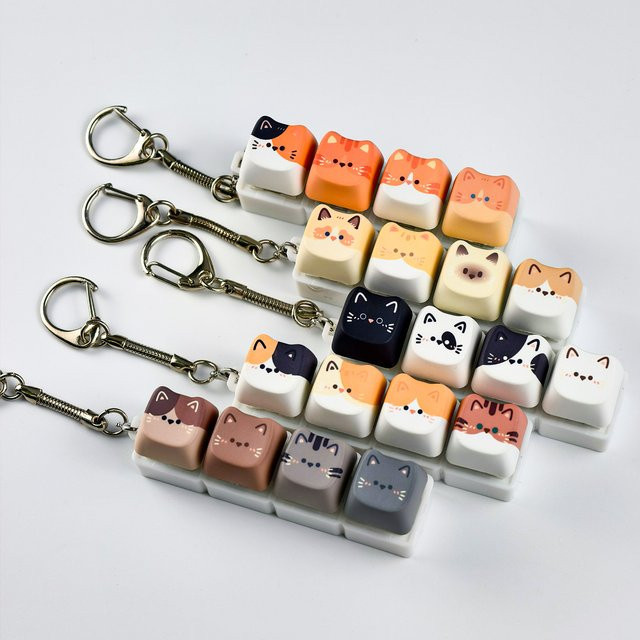 MAIMOOO Niedlicher Katzen-Tastaturschalter-Tester Kawaii-Tastenkappen-Schlüsselanhänger Kreatives Fidget-Spielzeug Taschenanhänger - Bild 1
