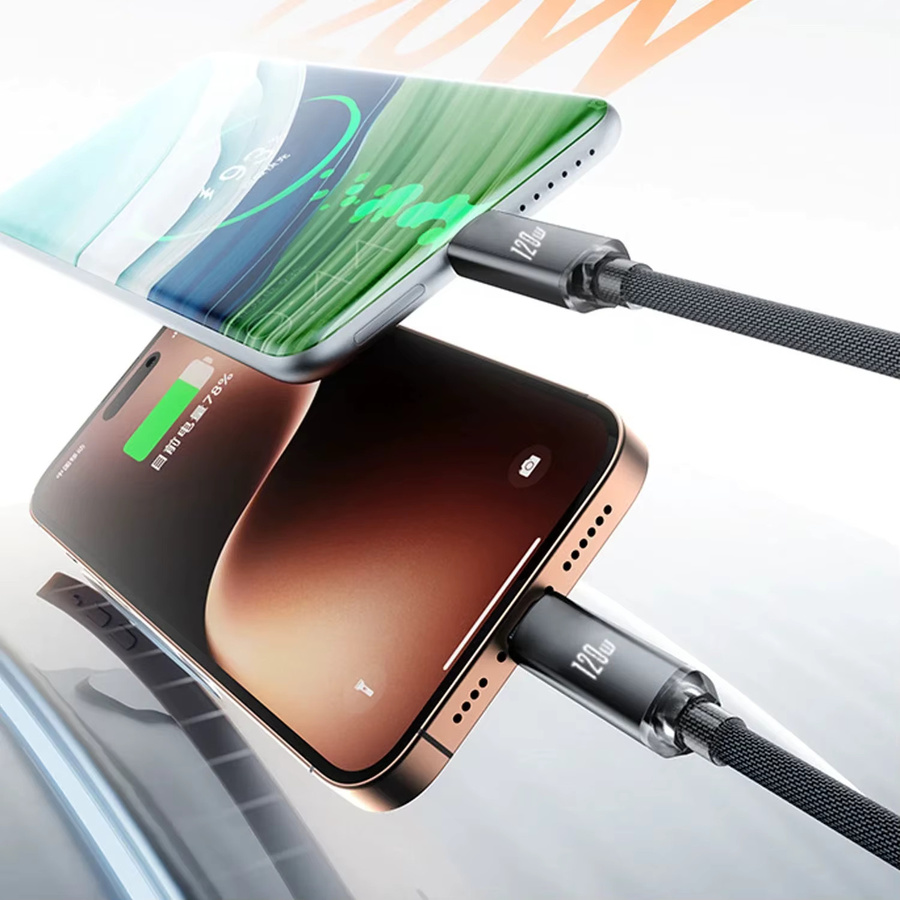 VBNM USB-C auf Typ-C Schnelllade-Spiralkabel 120W, einziehbares Kfz-Ladekabel in Schwarz für iPhone 17/16/15, Samsung und Xiaomi - Bild 3