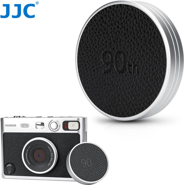 JJC Retro Leder Objektivdeckel für Fujifilm Instax Mini EVO in Schwarz und Silber - Bild 1