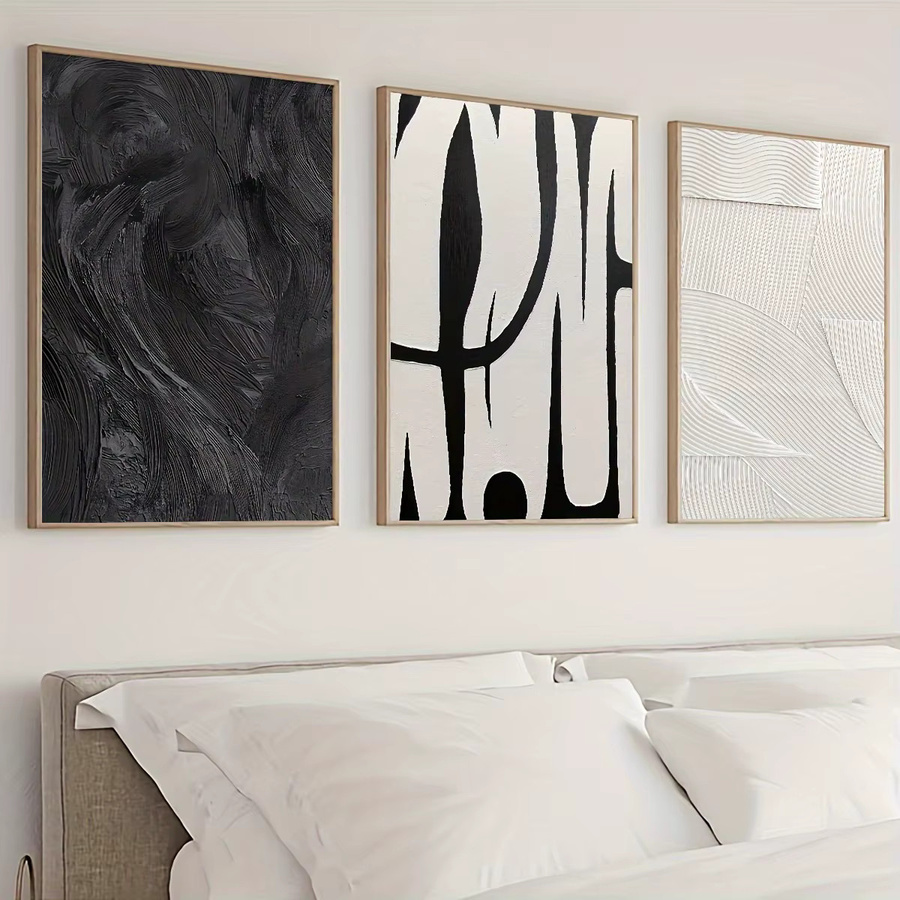 3-teiliges Leinwand-Wandkunst-Set von DHRM mit abstraktem Grafikdesign in Schwarz und Weiß - Bild 3