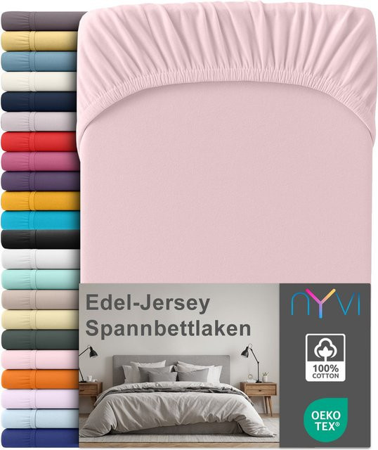 NYVI Edel Jersey Spannbettlaken Deluxe aus 100% supergekämmter Baumwolle, Farbe: Rosa, B/T: 140 x 160 cm, Höhe: 25 cm - Bild 1