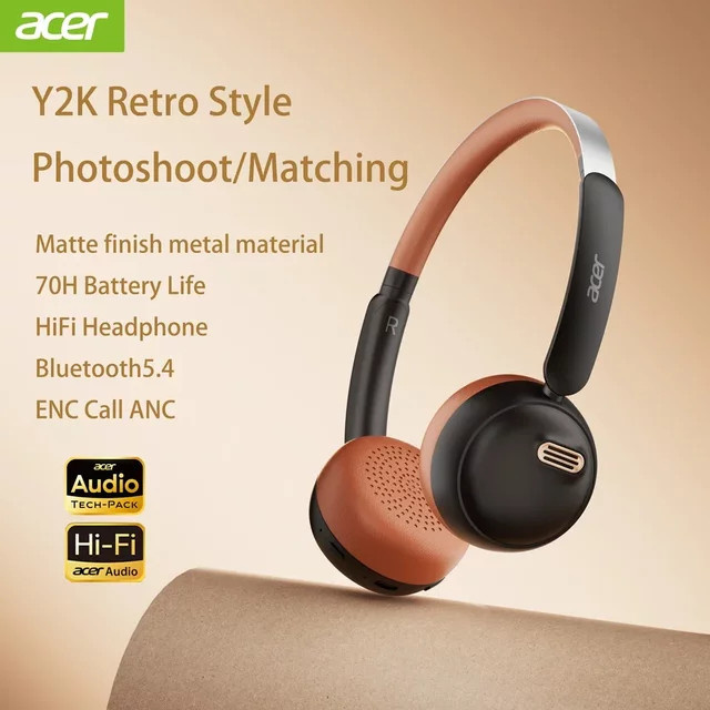 Acer OHW111 Bluetooth-Kopfhörer im Retro-Stil, kabellose Over-Ear Headset in Braun mit HIFI Stereo Sound und 70 Stunden Spielzeit - Bild 1