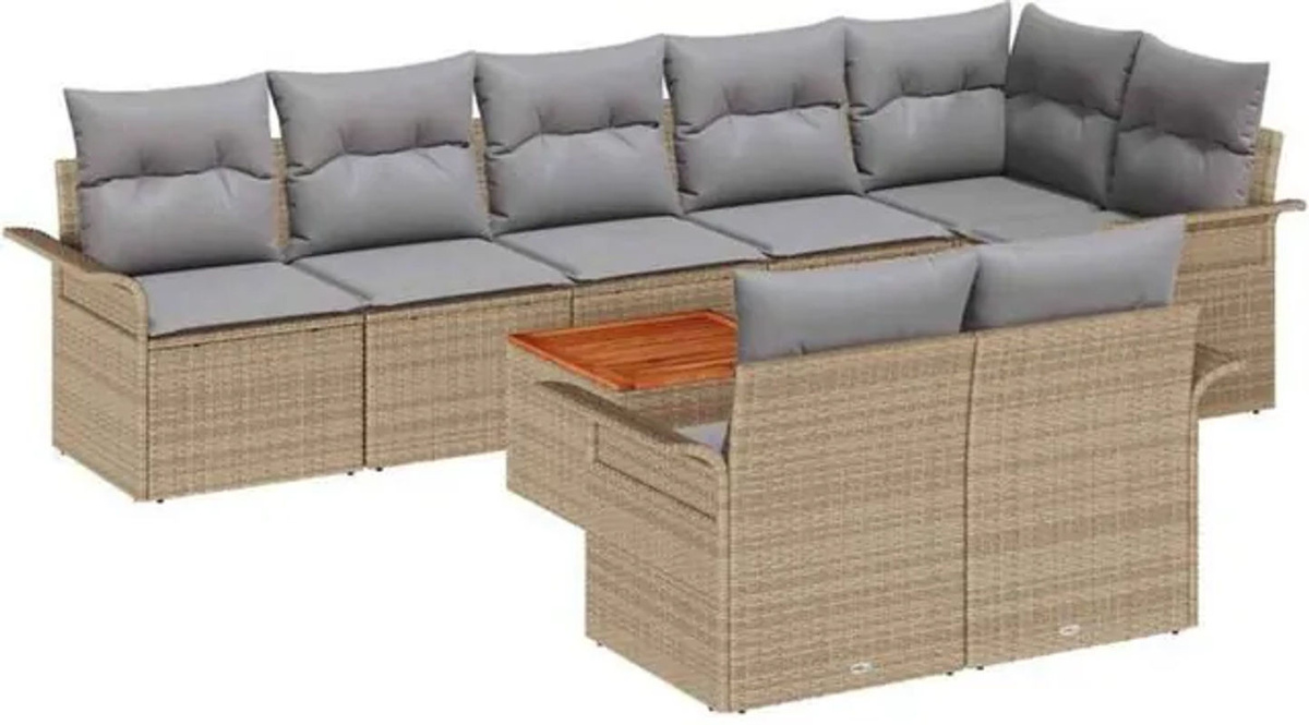 vidaXL Polyrattan Garten-Sofa-Set aus 9 Teilen in Beige und Grau, modulares Loungemöbel-Set mit Akazie und Stahl, B/T/H: 55 x 55 x 37 cm - Bild 1