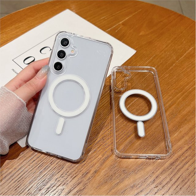 Magnetische kabellose Ladehülle für Samsung Galaxy S25 S24 S23 A55 A35 A15 Plus Ultra FE in Transparent - Bild 1