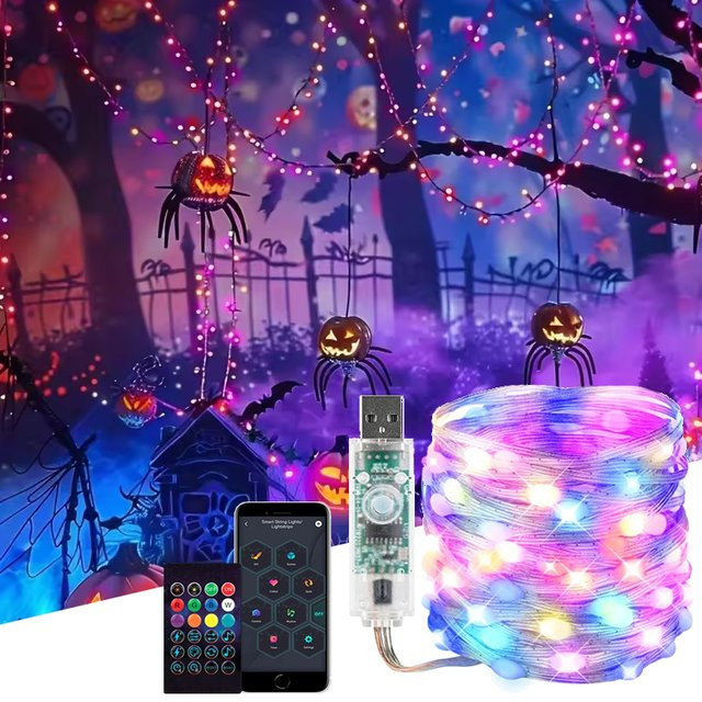 TLEDMP RGB Outdoor LED Lichterkette mit App-Steuerung, Fernbedienung und Musik-Sync, Multicolor - Bild 1