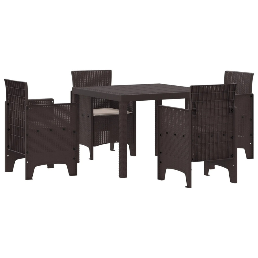 vidaXL 5-tlg Garten-Essgruppe aus Poly Rattan mit Kissen in Braun - Bild 2
