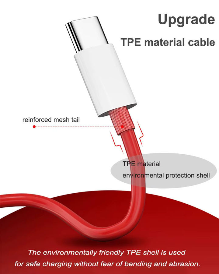 OnePlus SuperVOOC USB-C auf USB-C Schnellladekabel 65W mit Warp Dash Charge Funktion in Rot - Bild 4