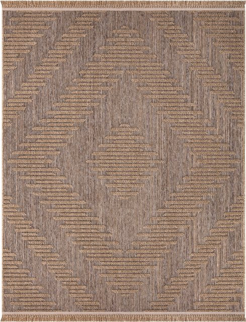 In- & Outdoor-Teppich Colonia beige mit Rauten-Design und Fransen, B/T: 160 x 220 cm - Bild 1