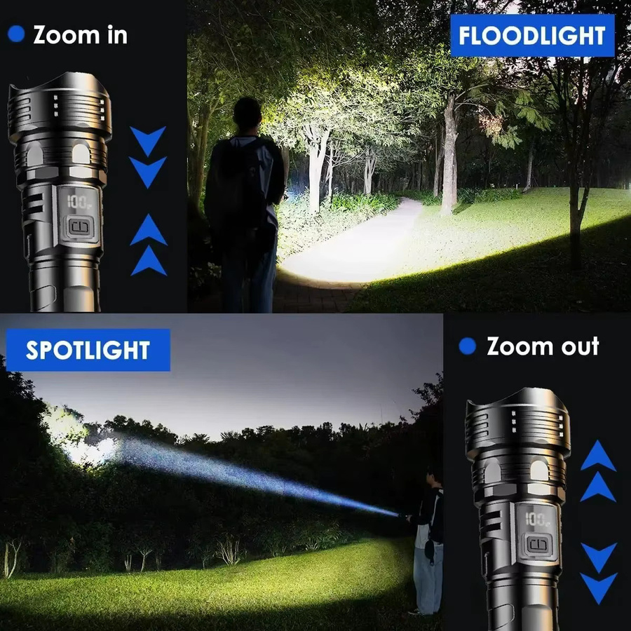 XIWANGFIRE Hochleistungs-LED-Taschenlampe wiederaufladbar Typ C, wasserdichte Outdoor-Handlampe in Schwarz - Bild 5