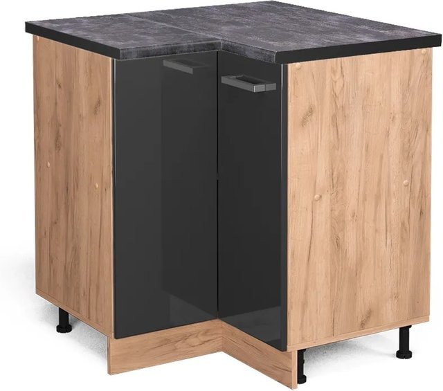 Vicco R-Line Eckunterschrank für die Küche in Anthrazit Hochglanz und Goldkraft Eiche, B/T/H: 75,6 x 60,0 x 81,6 cm - Bild 1